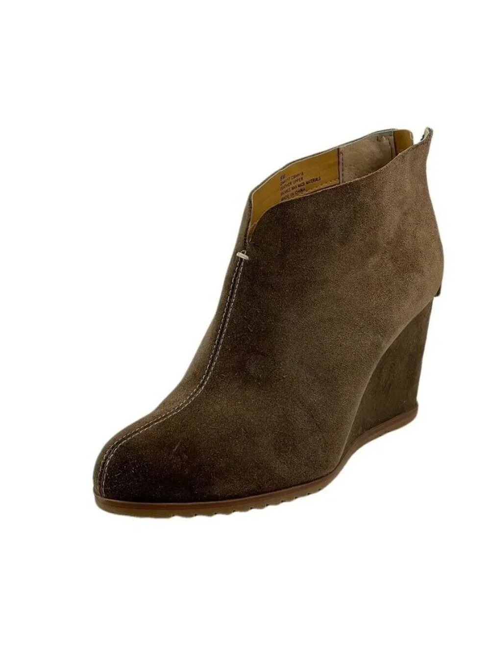 Korks Womens Brown Suede Wedge Ankle Boots 8M With Back Zipper Closure
